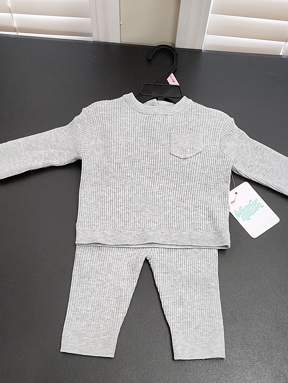 wonder nation Light Gray Ribbed Two-Piece Kids Pajama Set